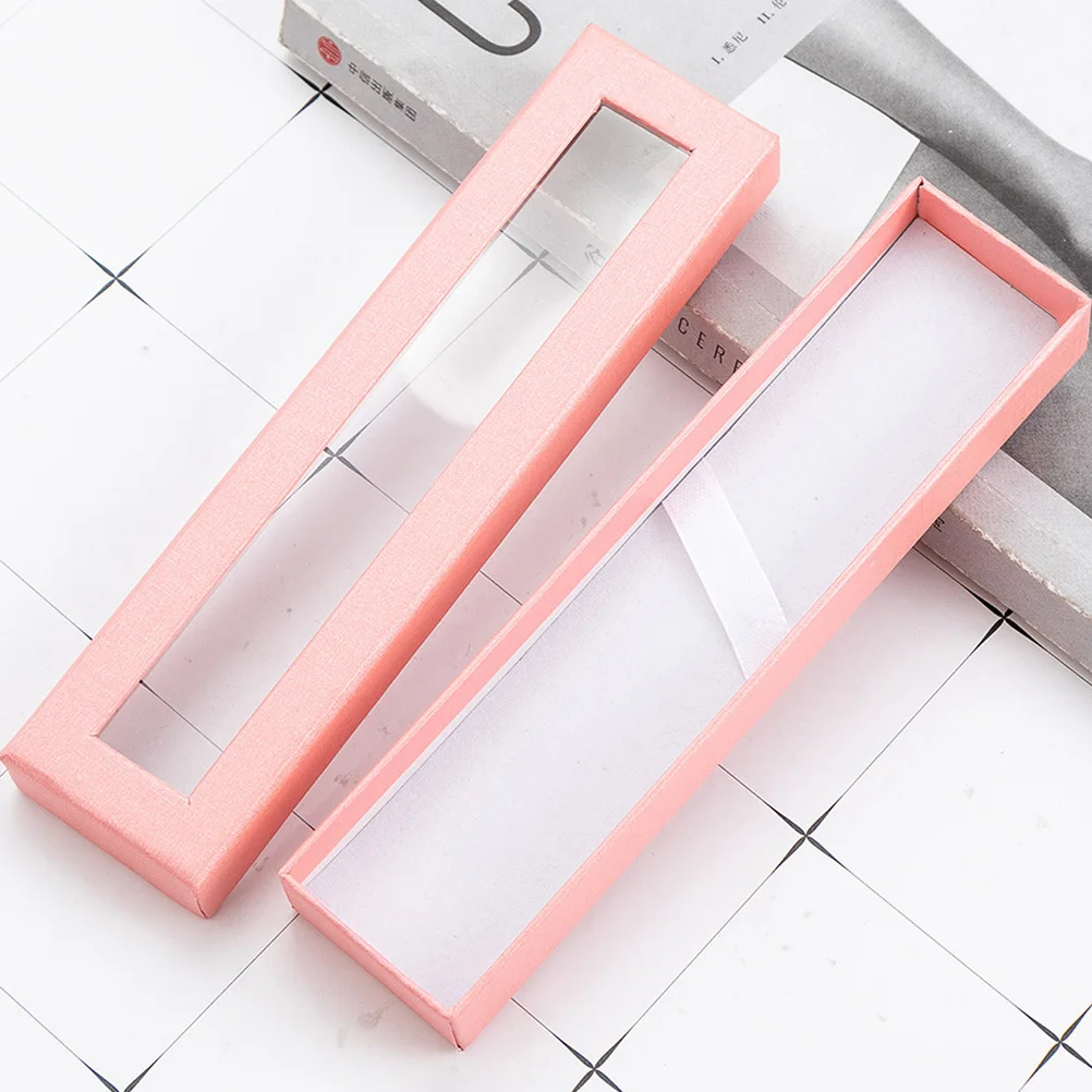 

4Pcs Paper Pen Box Transparent Window Storage Holder Gift Packaging Case Pencil Case Desktop Use Pen Box with Window
