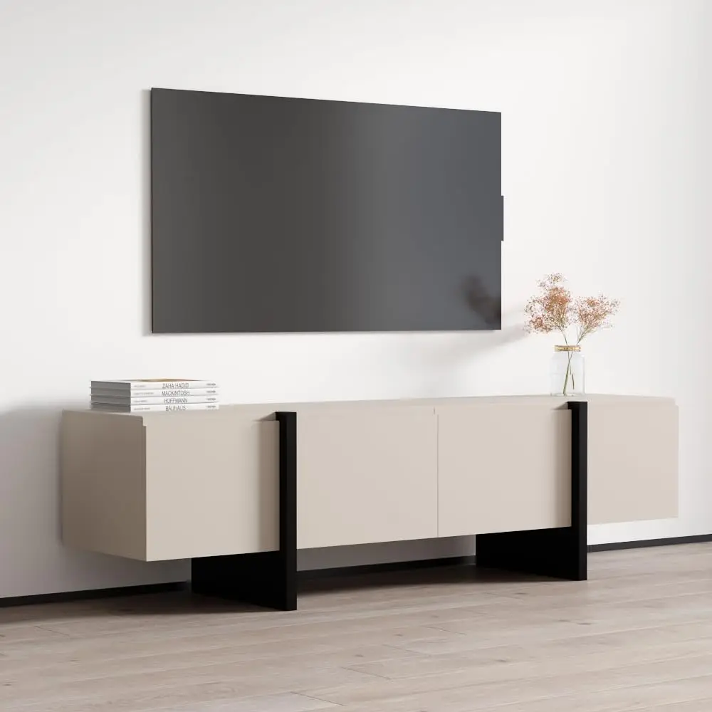 Modern High-Gloss TV Stand Spacious Storage Cabinets Engineered Wood 71.0x18.1x23.0 inches Cashmere/Black, Customized