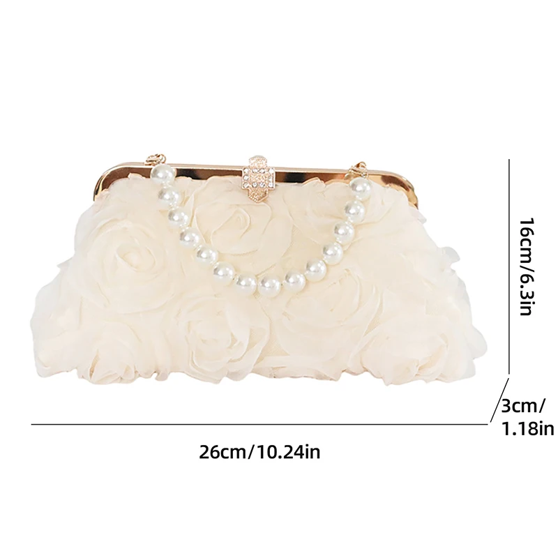 3D 花イブニングバッグ高級ファッション女性クラッチバッグ絶妙なダイヤモンドパールチェーンハンドバッグエレガントなディナー宴会ドレスバッグ