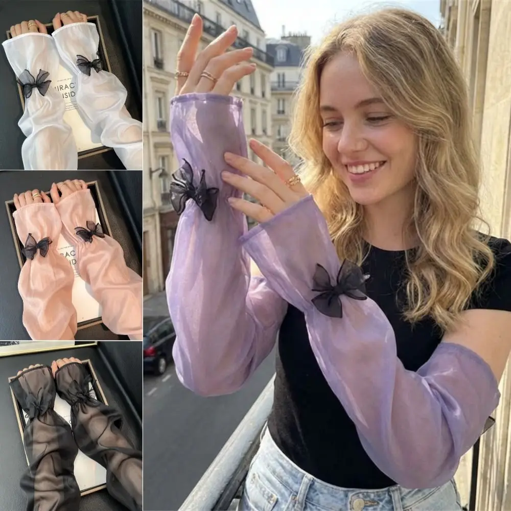 

Stylish Ice Silk Women's Sleeves Bow Decor Sun Protection Arm Sleeve Loose Fit UV Protection Ice Sleeves Summer Outdoor