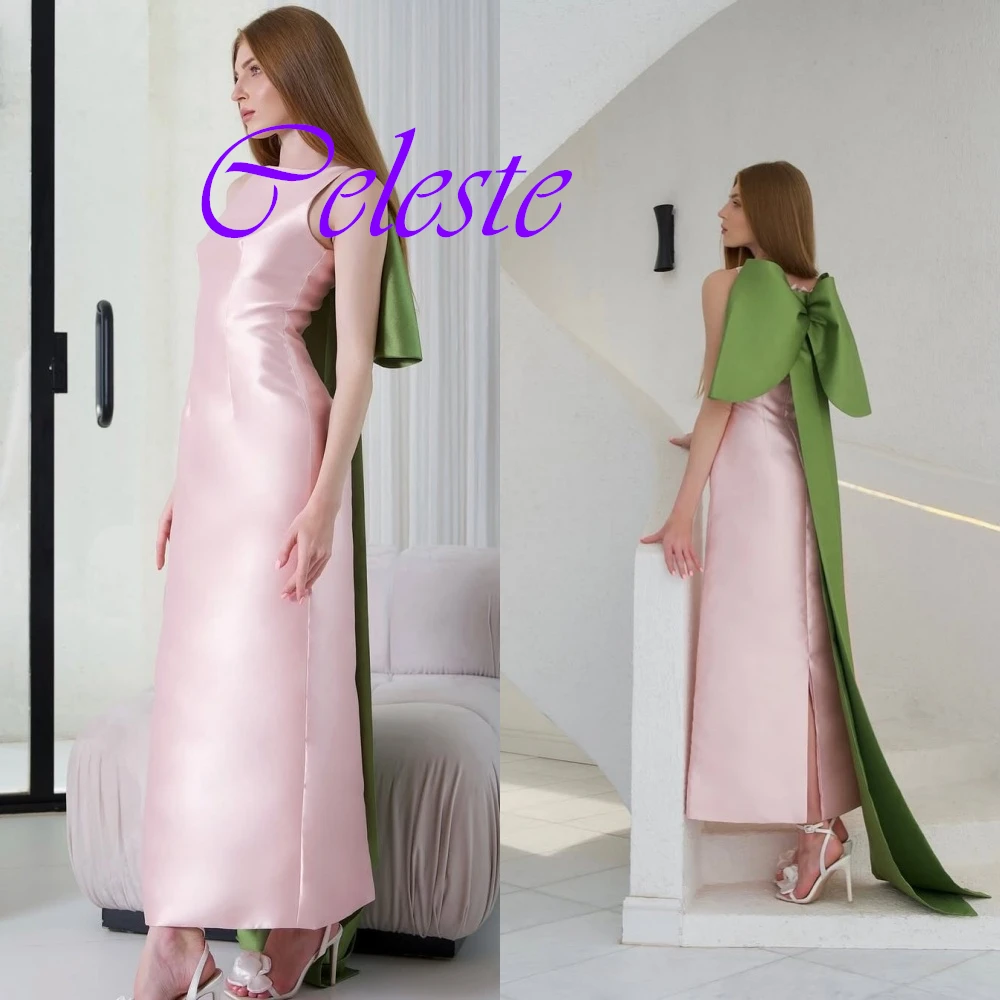 

Customized Exquisite Crew Neck Sleeveless Evening Dress High Quality Satin Prom Dresses Delicate Bow A-Line Homecoming Gowns