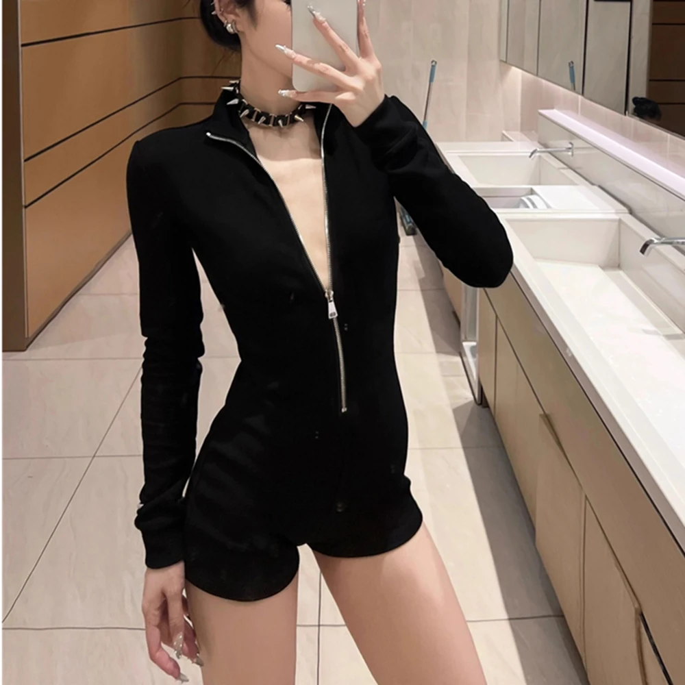 

Womens Yoga Long Sleeve Jumpsuits Slim Fit Stretch One Piece Playsuits Romper Sexy Fitness Female Shorts Zipper Sportwears