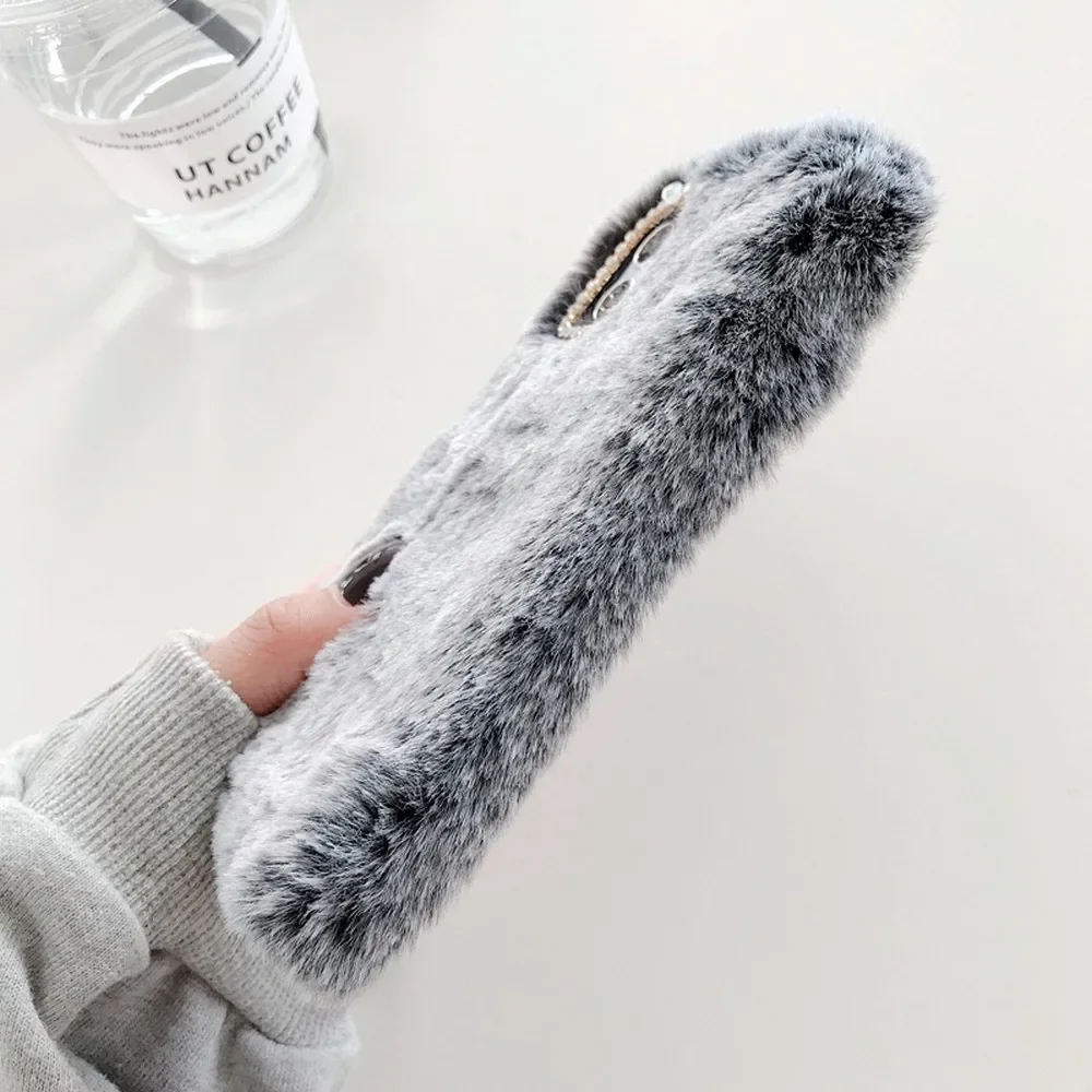 Cute Plush Case for iPhone 15 14 13 12 11 pro X XR XS Max 7 8 Plus SE 2022 Soft Winter Warm Fur Protective Shell Cover