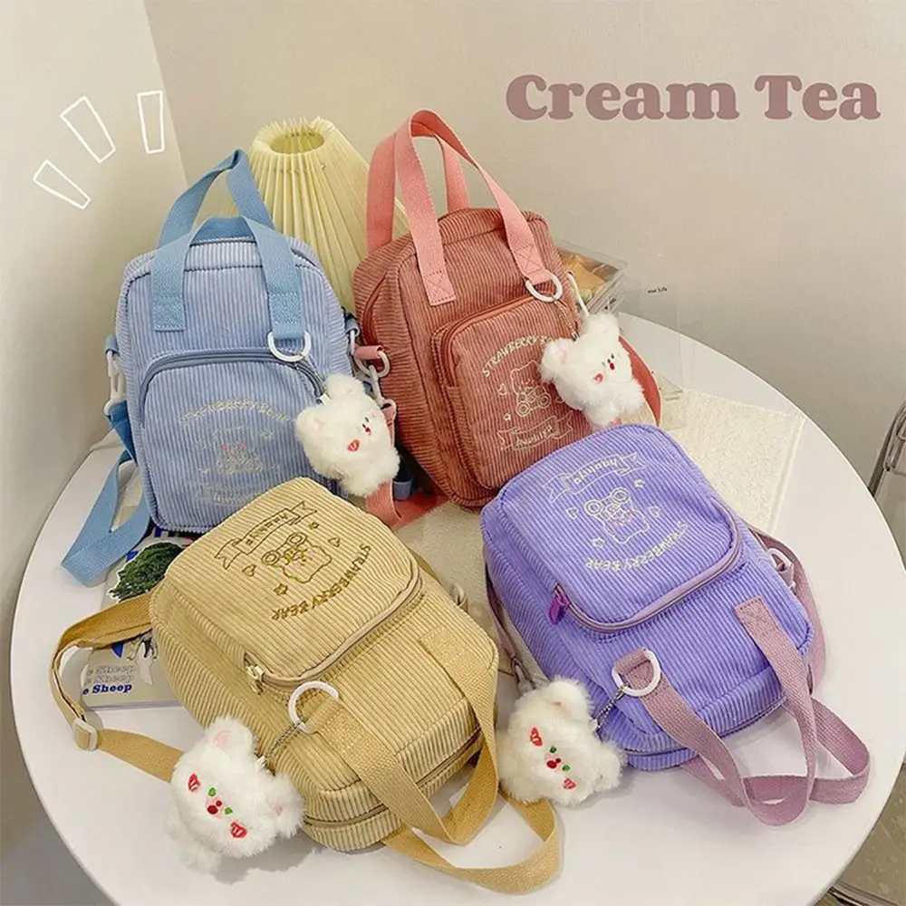 Cartoon Pattern Crossbody Single-shoulder Corduroy Canvas Display Pouch Transparent Window Double Side 20CM Doll Bag