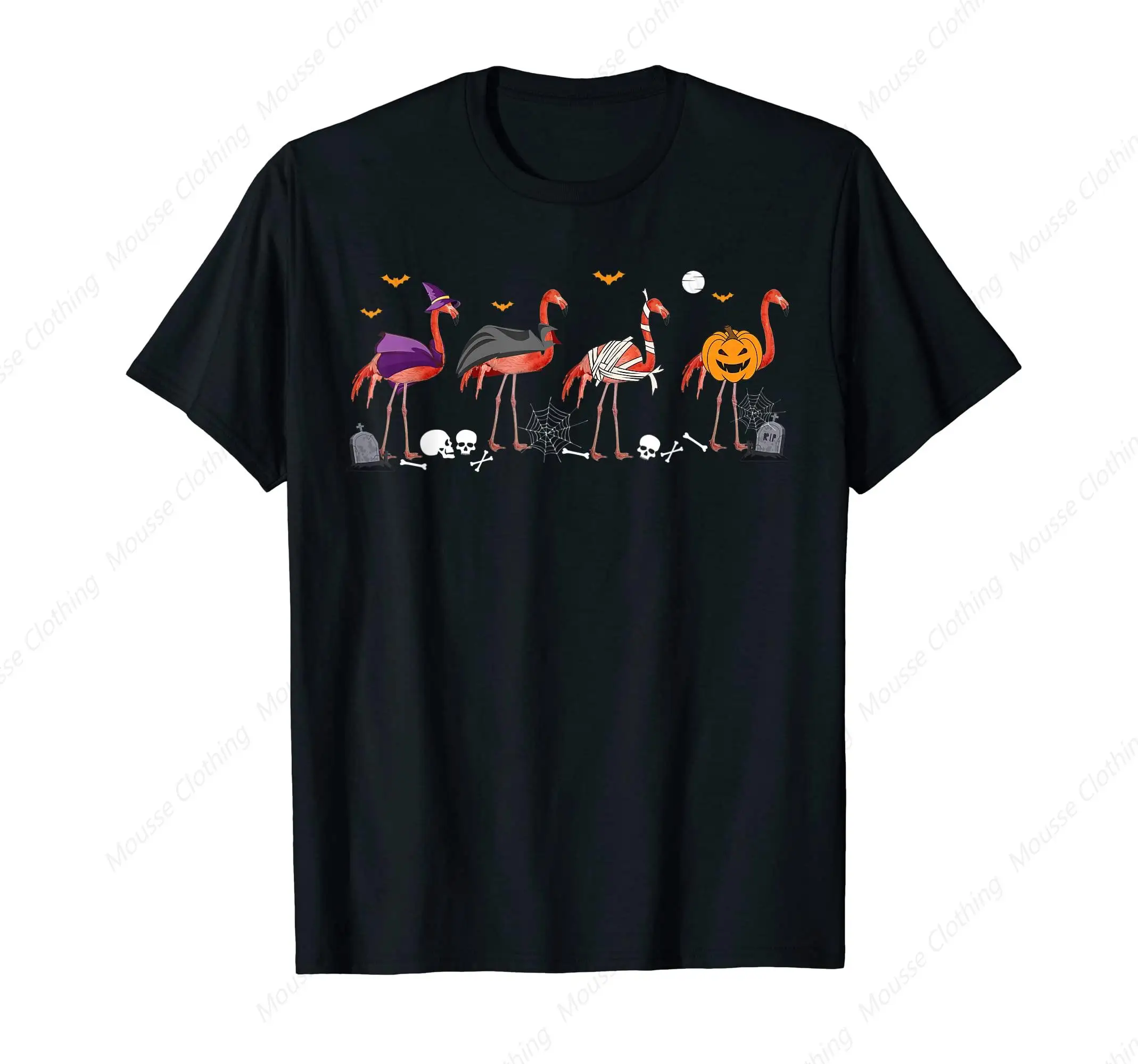 

Pink Flamingo Funny Witch Mummy Pumpkin Flamingo Halloween T-Shirt Retro Halloween Costume Men Women T-Shirt