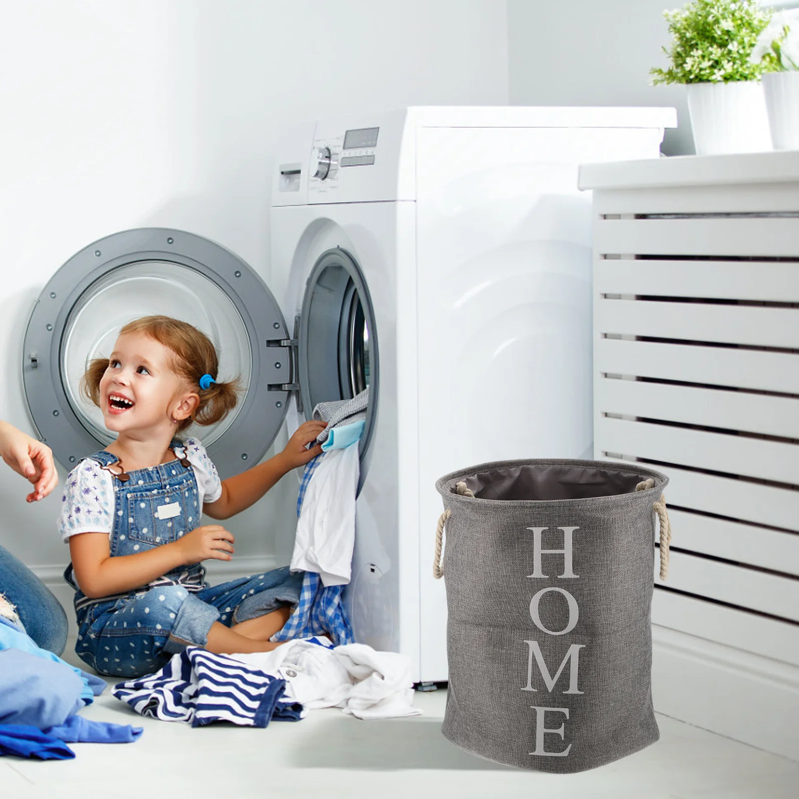 

1Pcs Clothes Storage Basket Foldable Cotton Linen Laundry Hamper Super Large Size Long Handle for Bedroom Bathroom Laundry Room