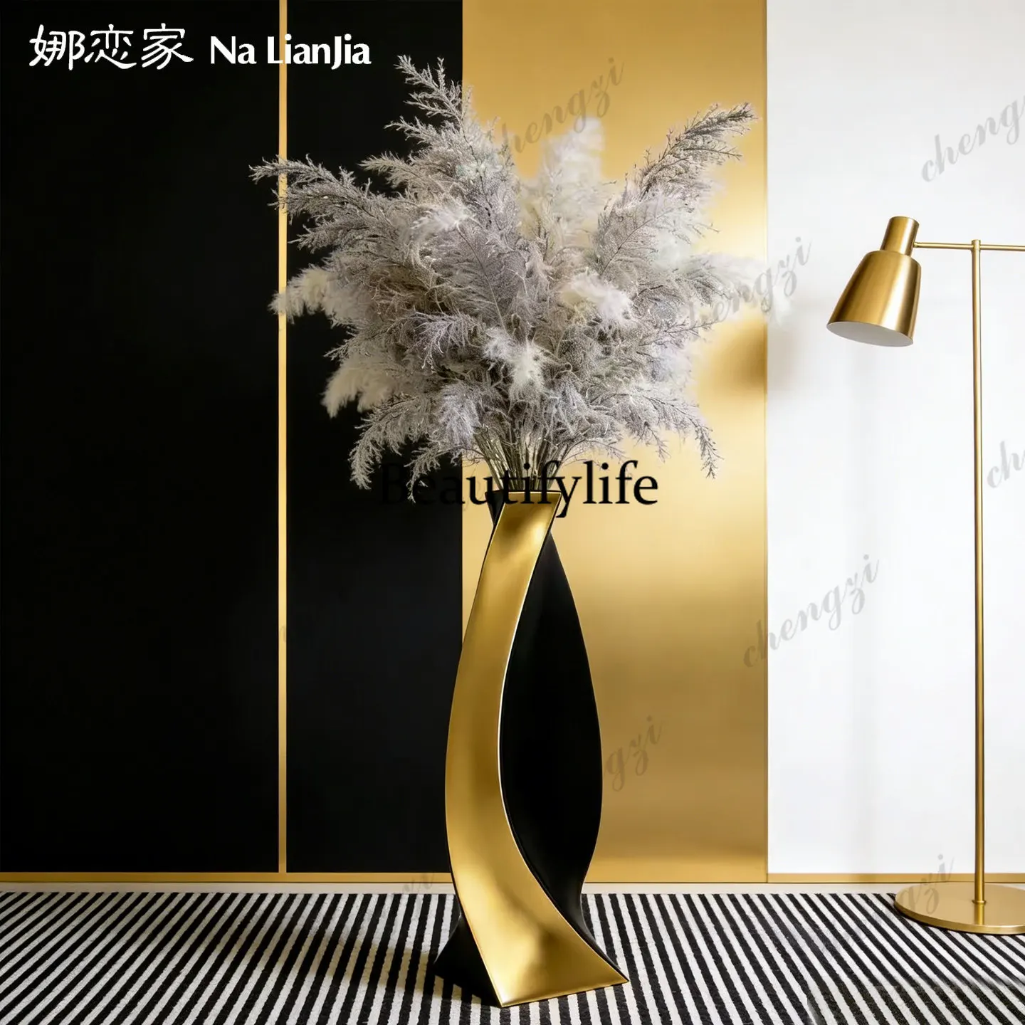 Modern simple ceramic vase ornament living room flower arrangement large floor-to-ceiling light luxury  simulation flower