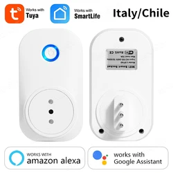 16A Chile Italy Wifi Smart Socket Tuya Smart Life APP Wireless Smart Plug with Power Monitor Timer Voice Works with Alexa Google