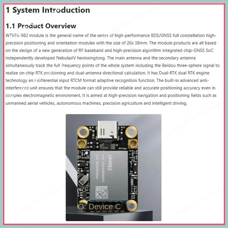 Module d'orientation de positionnement de haute précision N94R BDS/GNSS Module de positionnement RTK-982 Module RTK-982
