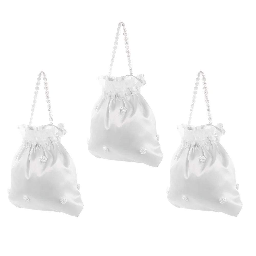 3 قطعة حقيبة الزفاف الساتان الزفاف مزينة بالزهور محفظة المال للعروس وصيفه الشرف مخلب صغير إكسسوار الحفلات المسائية