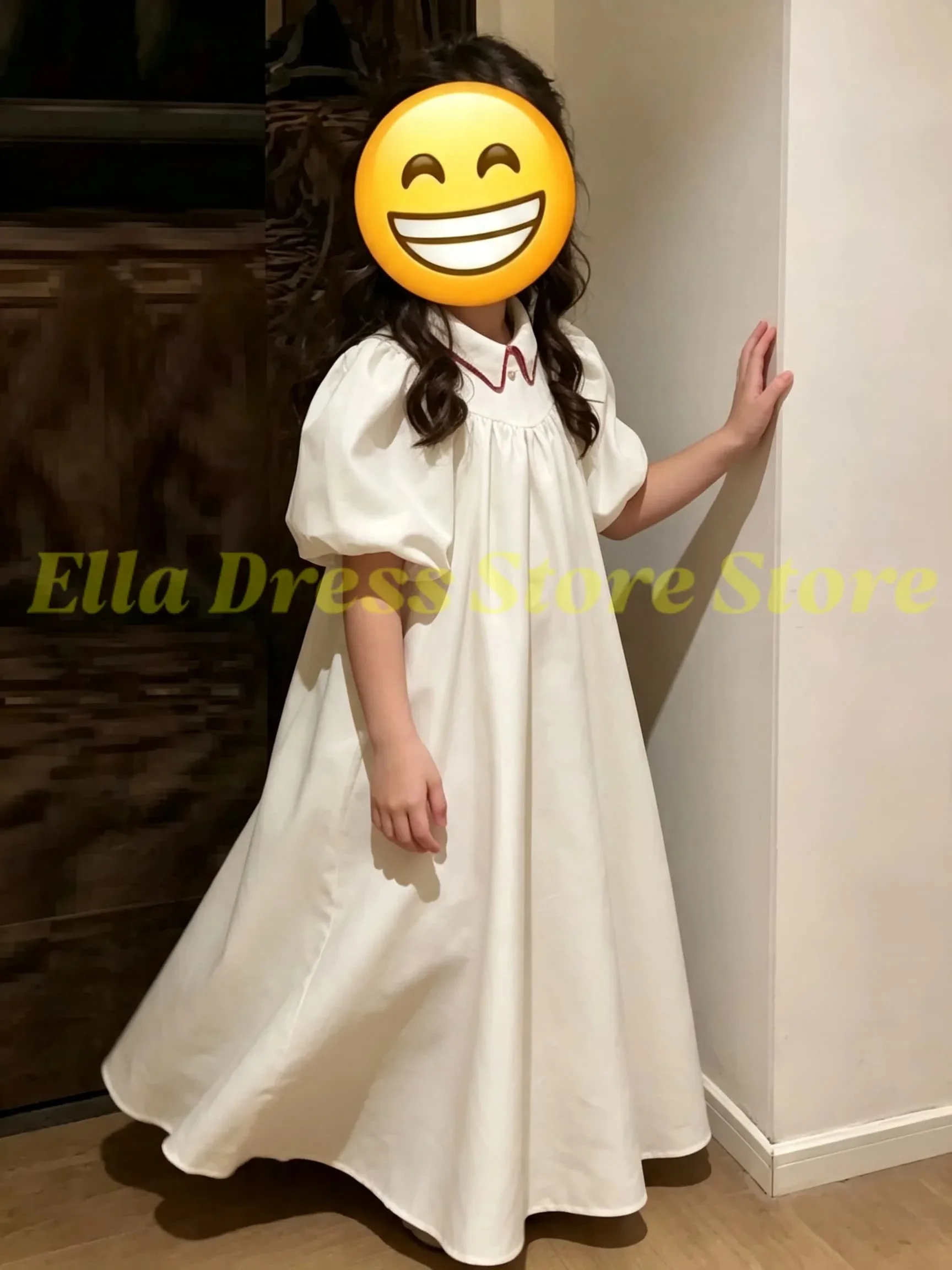 Großhandel Elegantes Maßgeschneidertes Satin-Blumenmädchenkleid für Hochzeiten, Halbarm, Bodenlang, Geburtstags-, Abschlussball-, Bankett- und Festkleid – Detail 1