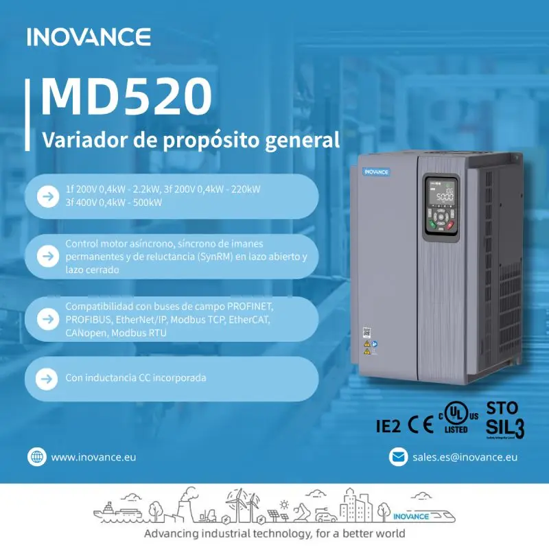 INOVANCE High-Performance MD520 General-Purpose AC Drive Three Phase/Single Phase Variable Speed Drive for Compressors