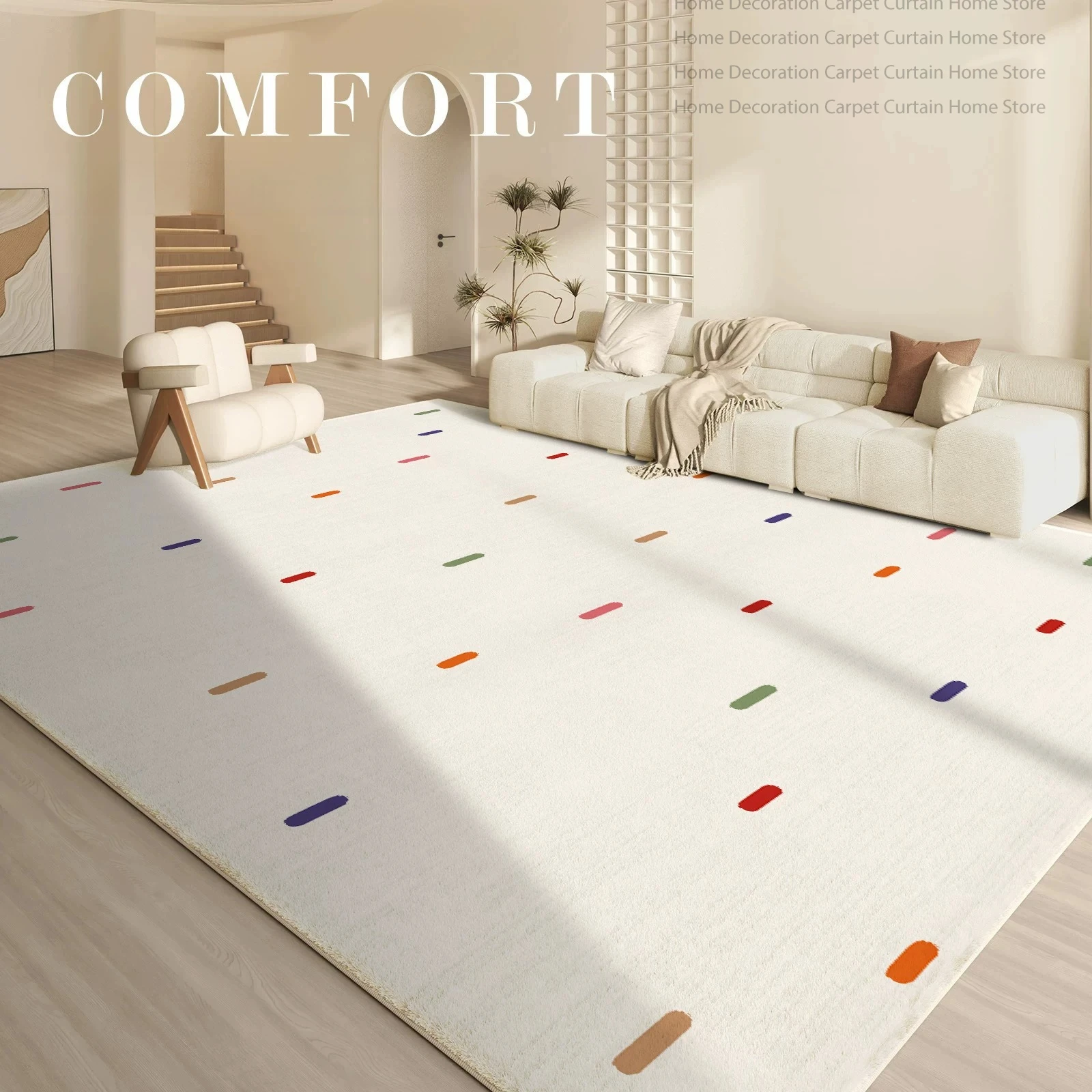 Minimalist Cream Multicolor Dot Fluffy Baby Carpet Living Room Bedroom Large Area Rug Soft Non-Slip Washable Kids Game Floor Mat view 3