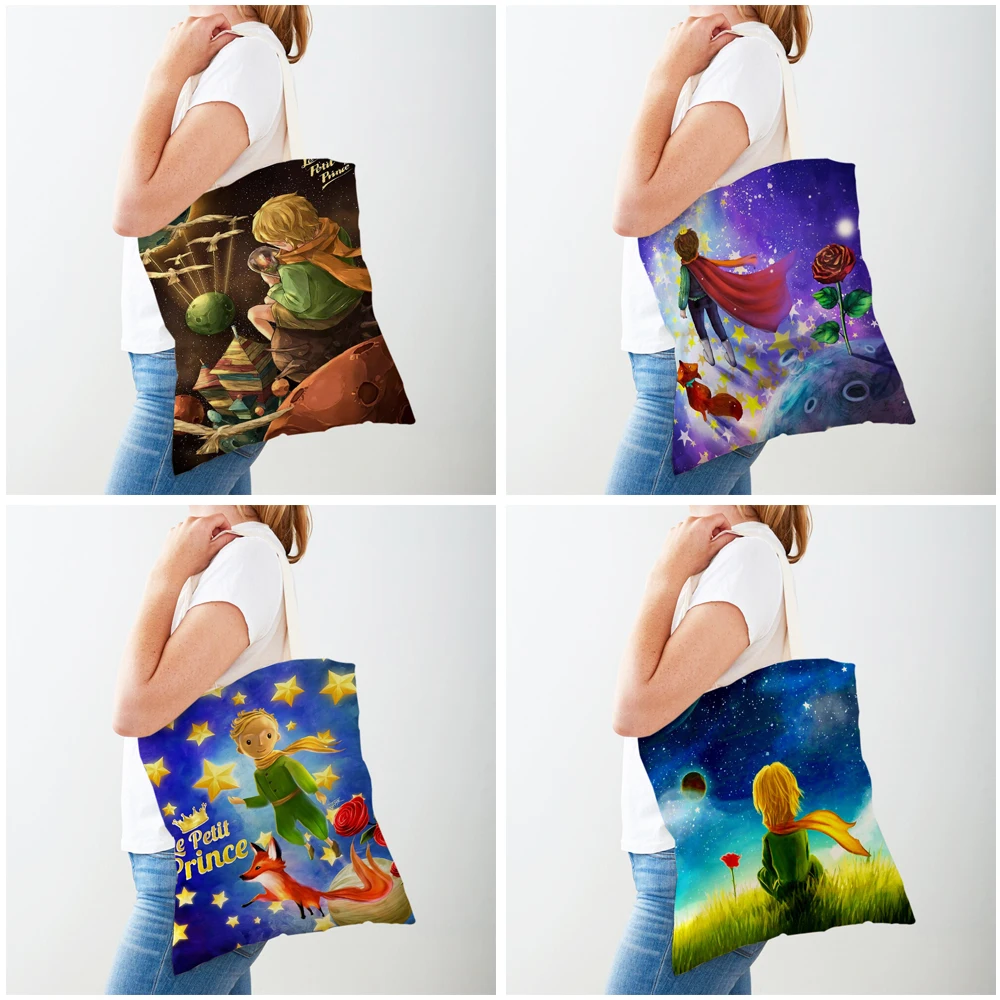 Little Prince Women Shopping Bags Double Print Fashion Classic Cartoon Anime Shopper Bag Canvas Travel Tote for Children Girl