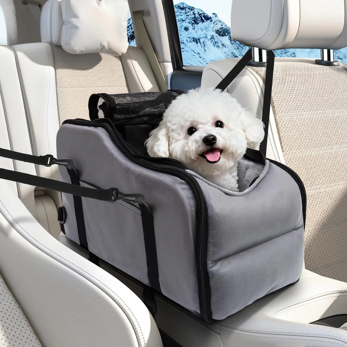 

Small Dog Car Dashboard Bag with Zipper Lid Vehicle Seat Pet Nest Portable Dog Travel Handbag Anti-Scratch Car Pet Storage Bag