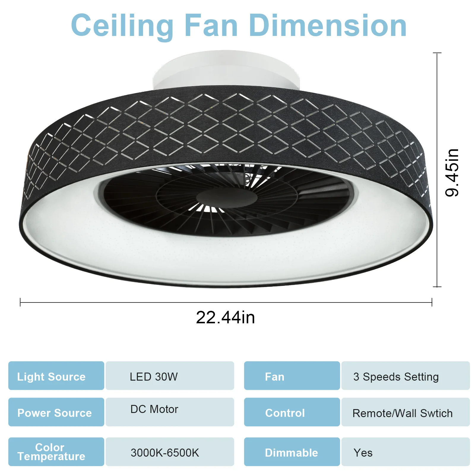 Imagem -04 - Ventilador de Teto Nivelado com Luz Regulável Controle Remoto Inteligente Mudanças de Cores Temporização Quarto Sala de Estar Cozinha 50 cm 60cm