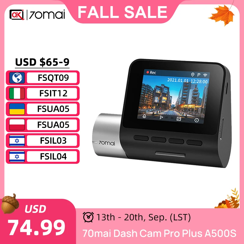 Global Version 70mai Dash Cam Pro Plus A500S 1944P Car DVR Set in