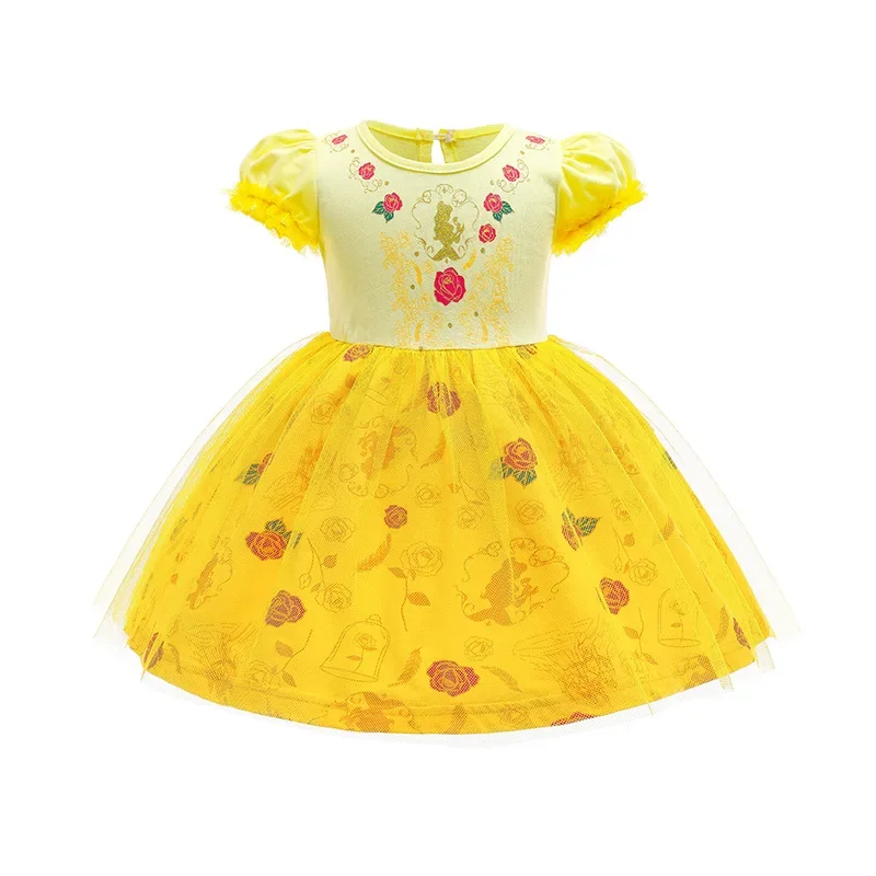 New Summer Baby Girl Dress Mesh Bubble Sleeves Cinderella Elsa Mermaid Belle Princess Dress  Halloween Dress Q15