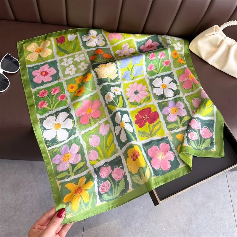 

Floral Print Satin Scarf for Women - Lightweight Square Head Neck Scarf for Spring Summer Outfit Accessory
