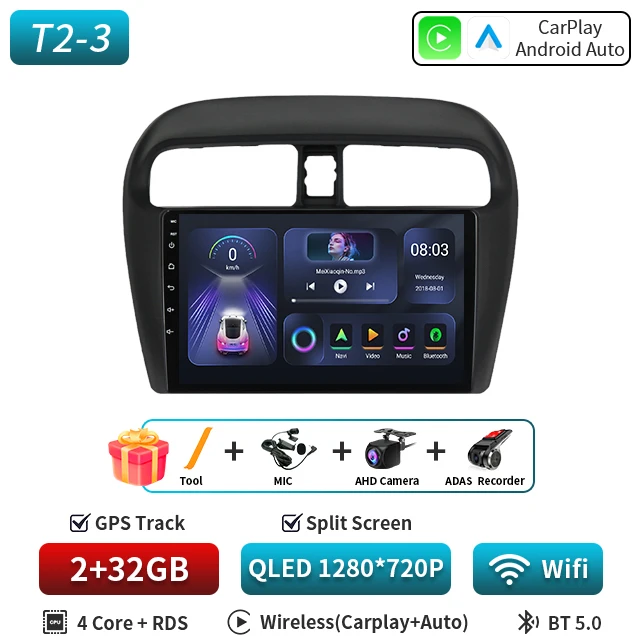 Android 16 9 "Voor Mitsubishi Mirage Attrage 2012-2018 2019 Autoradio Space Star 2014 Navigatie Stereo multimedia Tuning Scherm - afbeelding 1