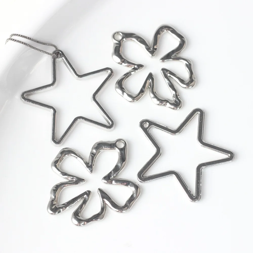 100pcs Handmade Silvery Color Pendant Charms Star Flower Necklace Earrings Pendant Connectors Diy Jewelry Making Findings