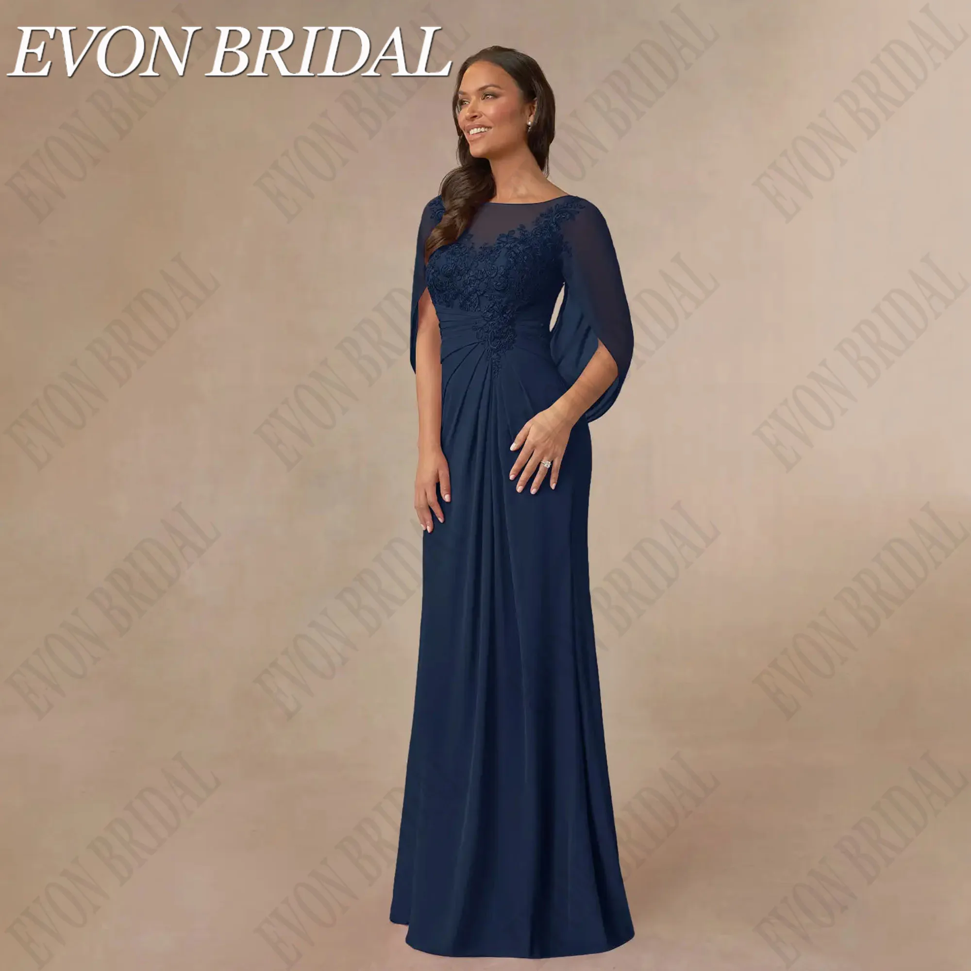 EVON BRIDAL Dark Navy Appliques Mother Of The Bridal Dresses For Wedding O-Neck A-Line Chiffon robes invitée mariage Customized