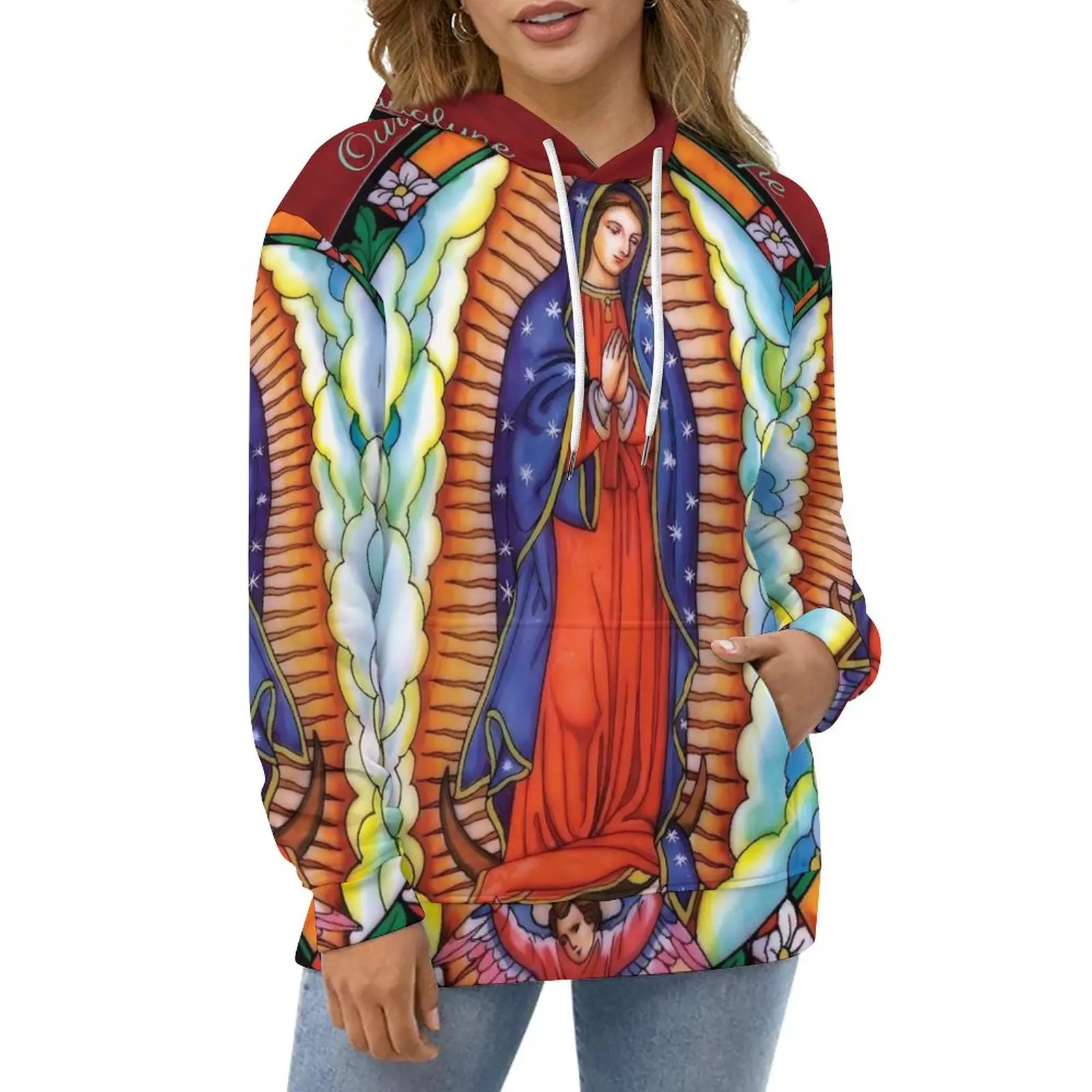 

Our Lady of Guadalupe Hoodies Long Sleeve Virgin Mary Kawaii Casual Hoodie Winter Hip Hop Oversize Pattern Loose Sweatshirts