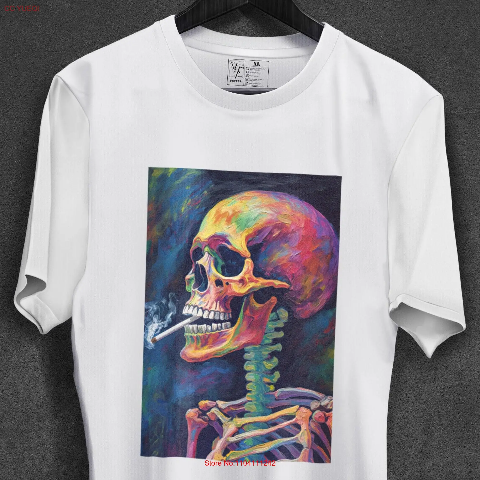 Smoking Skeleton T shirt Men's Alternative Style Women's Edgy Apparel Arty Casual Streetwear Cool Street