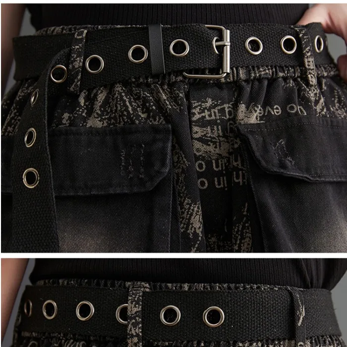 Retro Print Denim orts Dames Zomer Nieuwe Losse Grote Maat Gepersonaliseerde Grote ket Slanke Wijde Pijpen Broek Rok Hoge Taille Cot...