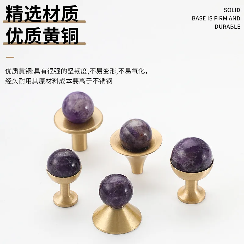 Nordic Style Brass White Single Hole Door Handle Natural Stone Round Furniture Wine Cabinet Drawer Shoe Cabinet Small Handle