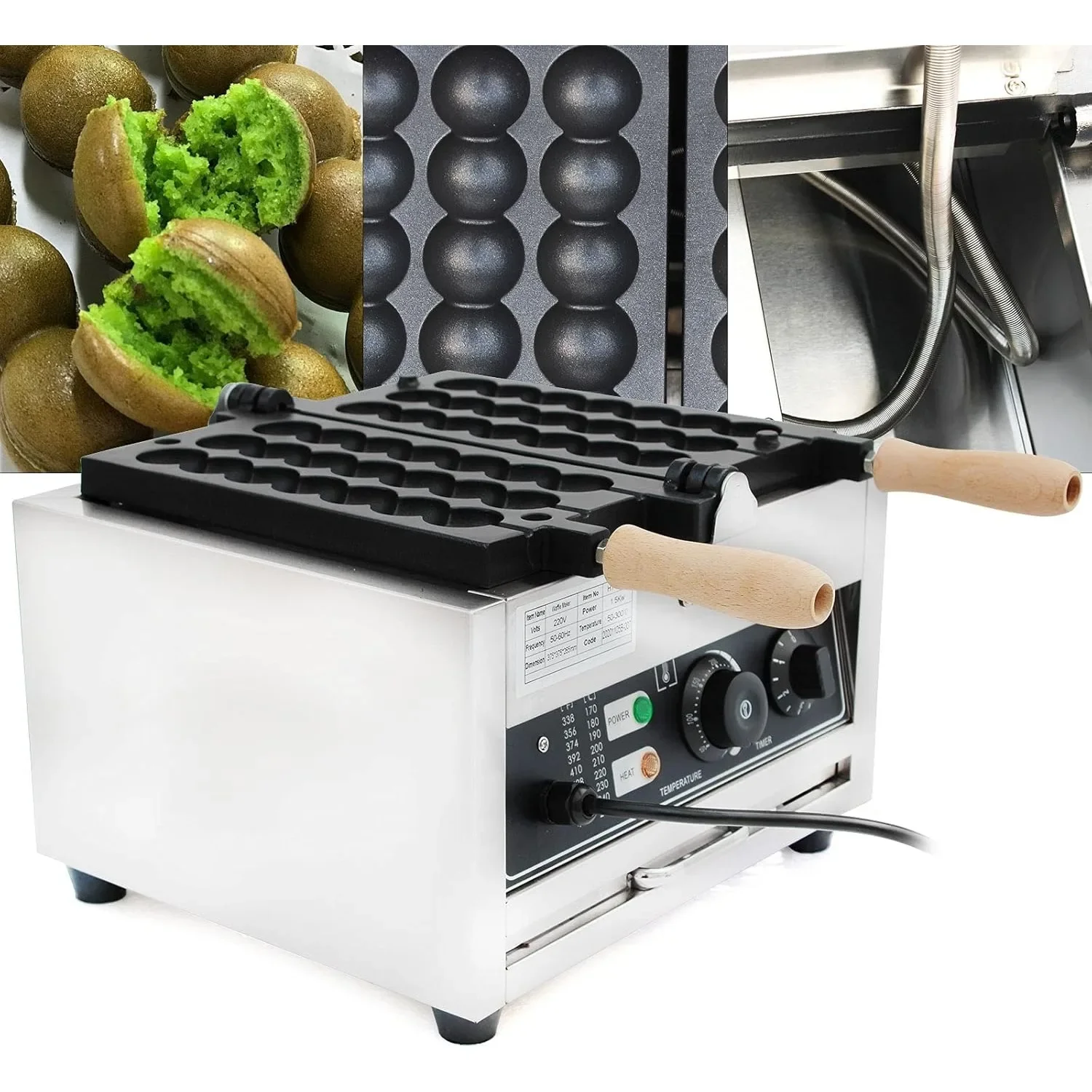 Máquina Comercial para Hacer Waffles, Máquina Eléctrica para Waffles de Burbuja con Superficie Antiadherente, para Panaderías, Restaurantes, Kioscos, Cantinas, 1500W