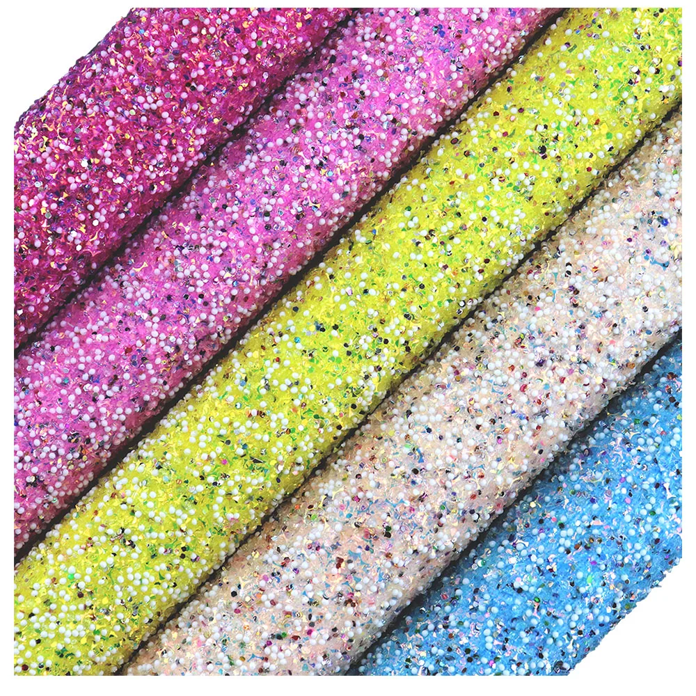 30x134cm White Bead Chunky Glitter Fabric With Twill Cloth Backing Leather Roll New Arrival For Bow DIY AY344