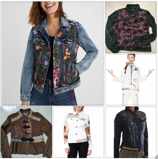 

Foreign trade original single Spanish new denim coat embroidery heavy industry sequin hollowed out women's short coat