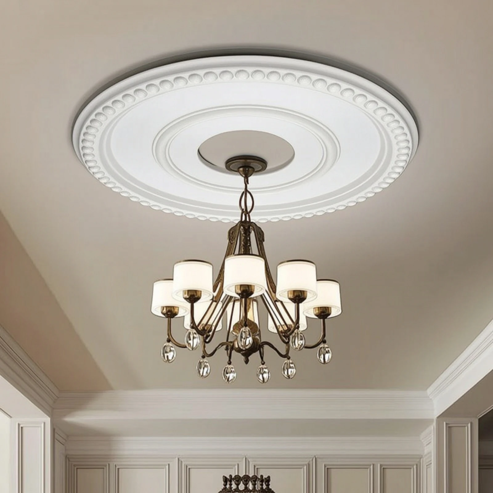 Ceiling Medallion with Beaded Border Round Light Fixture Medallion Ceiling Loop Lightweight Molding Classic for Homeowners