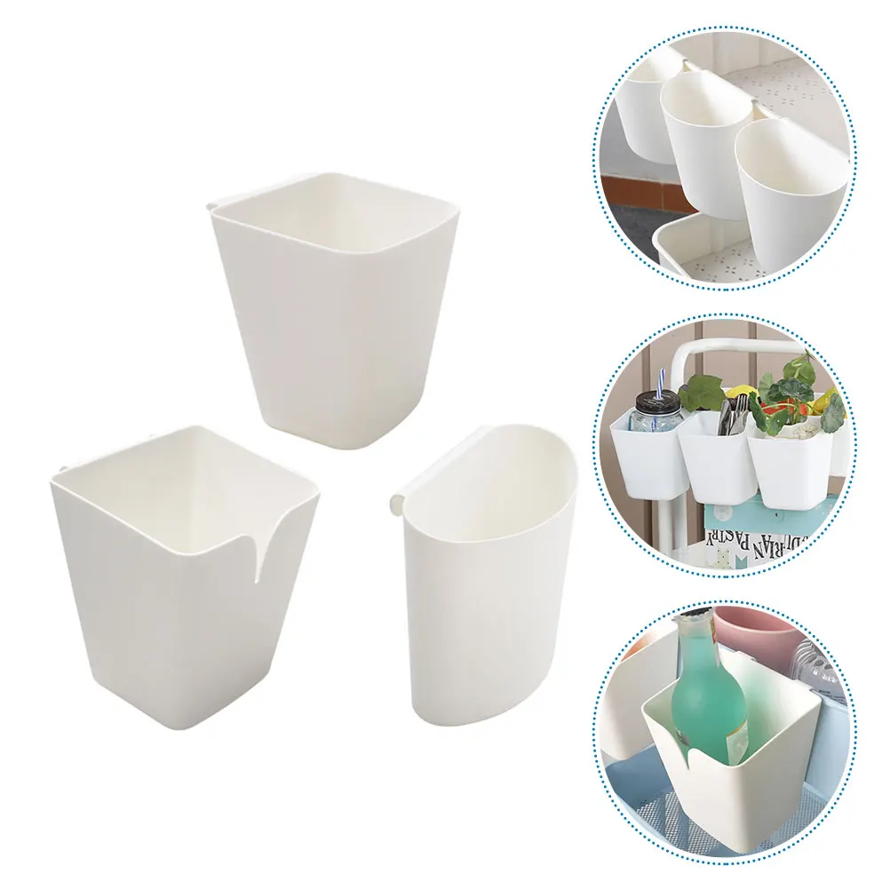 

3pcs Storage Plastic Organizer Compact Bucket Multi-Use Barrel White Random Style Home Use Space-Saving Household Basket
