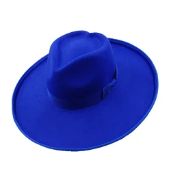 Love Couple Hat Fedora New Royal Blue Wholesale Fedora 10cm brim Monochrome New Jazz Hat Winter sombrero hombre