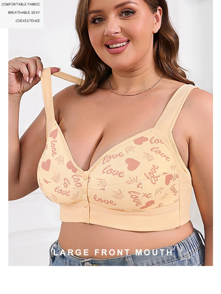 A-G Cup Plus Size Bra Front Buckle Nursing Bra for Women Seamless Wireless Bralette Oversized Ladies Support Gathering Brassiere