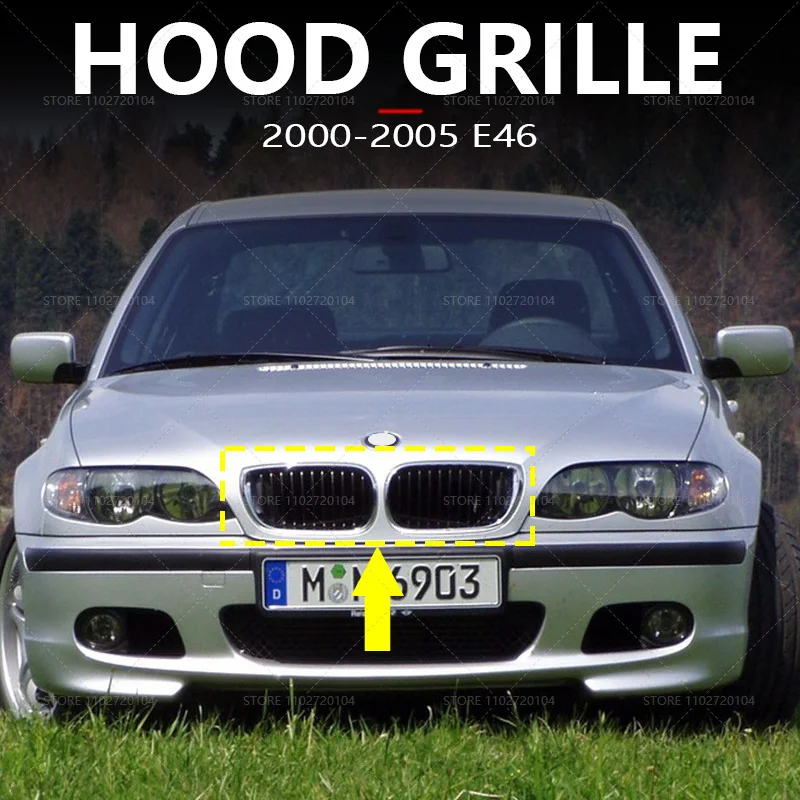 for 2000-2005 E46 BMW 320i 325i 325xi 330i 330xi Chrome and Black Kidney Front Hood Grille 51137030545 51137030546