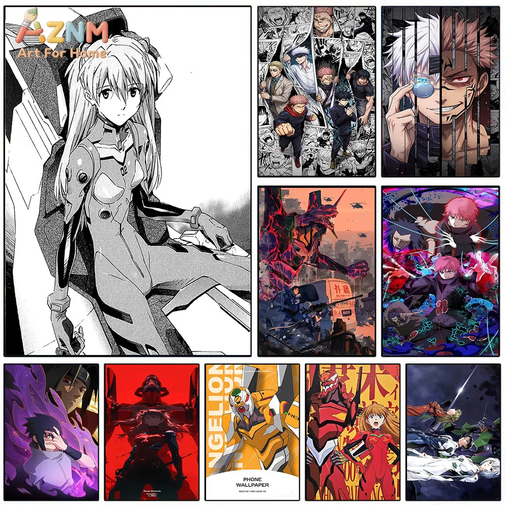 AZNM Anime Canvas Painting Evangelion Jujutsu Kaisen Art Print Wall Decor