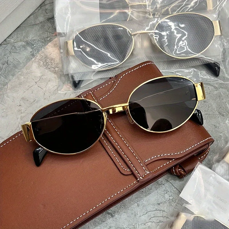 Retro punk Sun Protection Sunglasses Vintage New Women's Metal Oval Sun Glasses Ladies Classic Eyewear UV400 Gafas De Sol