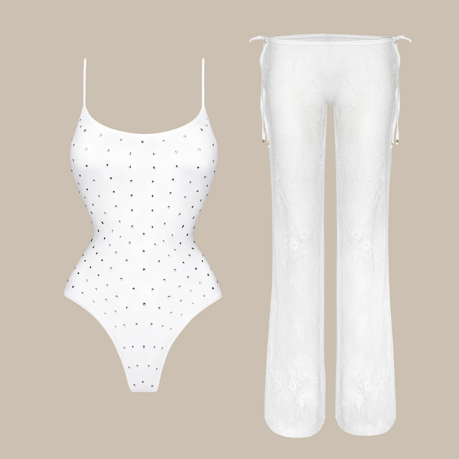 

2 шт. купальник с бриллиантами, новинка 2026 года, бикини, сексуальные женские купальники, женский бандо, бикини, белые кружевные брюки, полый купальный костюм, пляжная одежда