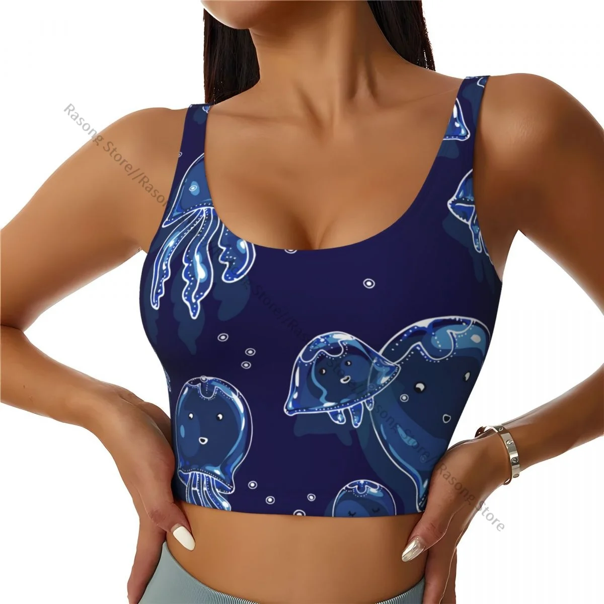 Sports Bra Women Running Yoga Clothes Vest Funny Jellyfish In The Deep Sea Gathering Fitness Vest