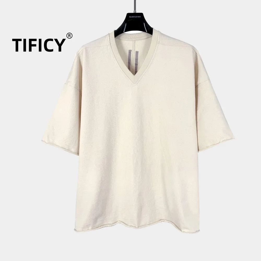 High Street RO Tees Tshirts  Men's Classic Basic Style Minimalist Men's Three-dimensional Cutting High Luxury V-neck T-shirt
