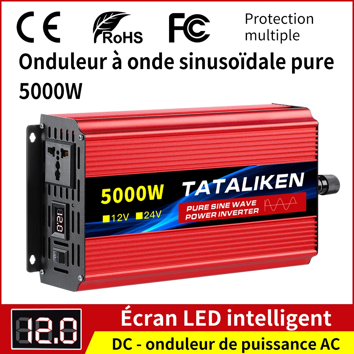 Onduleur à onde sinusoïdale pure 12V à 220V 1600W 2500W 3500W 4500W, convertisseur de tension cc à AC 12 220, alimentation pour mini-voiture