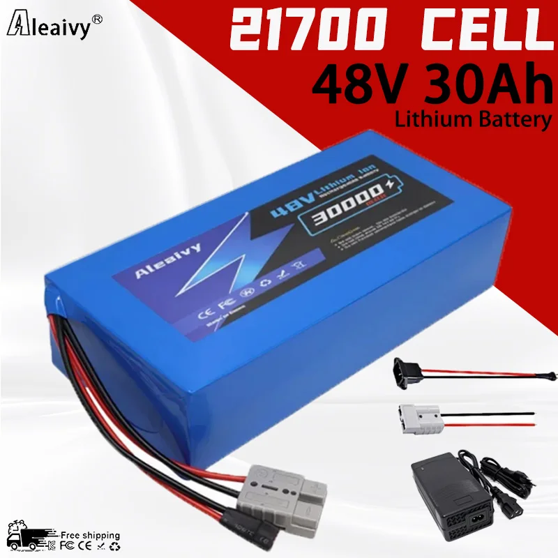 

Aleaivy 48V 30Ah Electric Bike Lithium Battery Pack 21700 Cell Li ion Ebike Battery for Bicycle Scooter Motorcycle built-in BMS