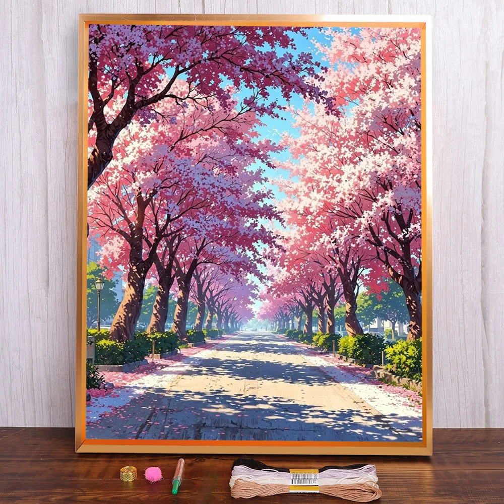 

Landscape Tree Road Cross-Stitch DIY Embroidery Complete Kit Handicraft Handmade Knitting Hobby Different Wholesale Magic