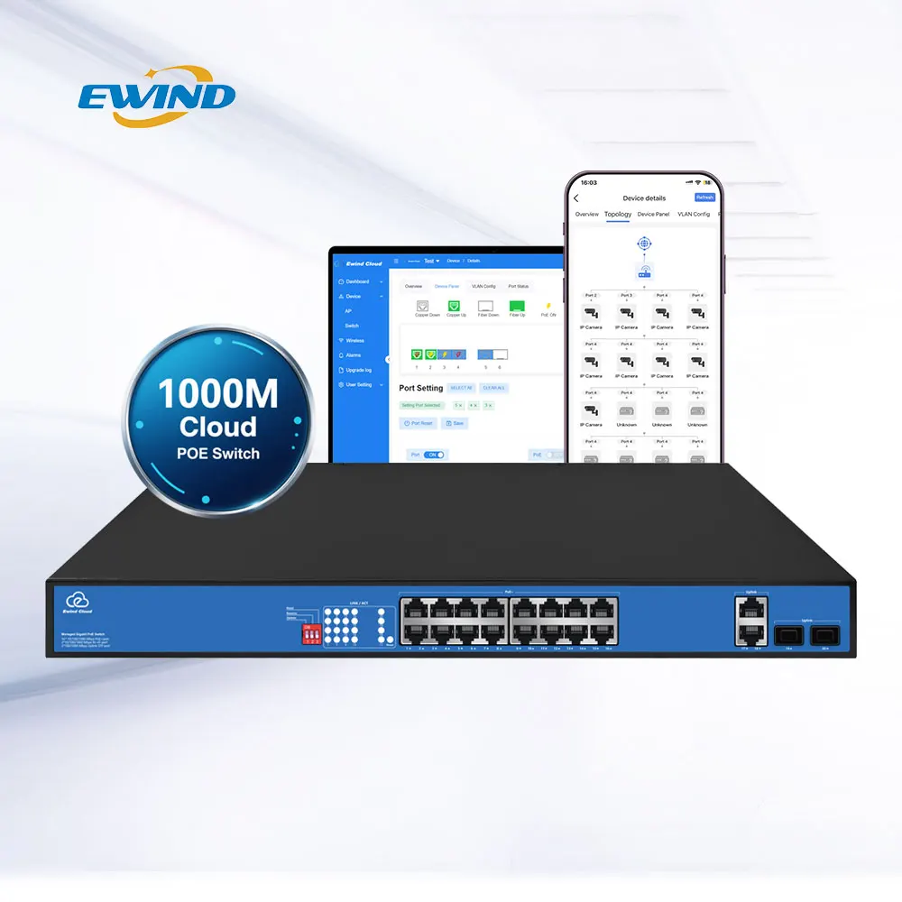 Best Quality Full Gigabit Fiber Poe Powered Switch 4 8 16 24 Port 1000 Cloud Managed Network Switch with 300 Meter AI Extend view 5