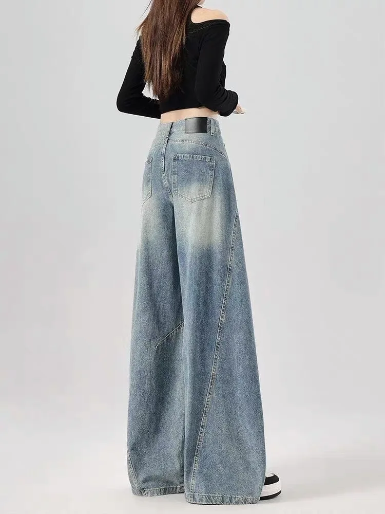 Casual Loose Wide Leg Pants Women's Autumn New Style Pear Shape Lazy Small Size Drapey Long Pants High Waist Denim Jeans