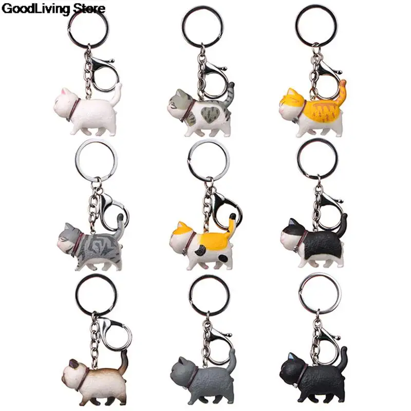 1PCS Cute Cartoon Cat Pendant Key Rings Kitten Cat Key Chain Shake Head Car Bag Keychains Creative Jewelry Gift Fashion