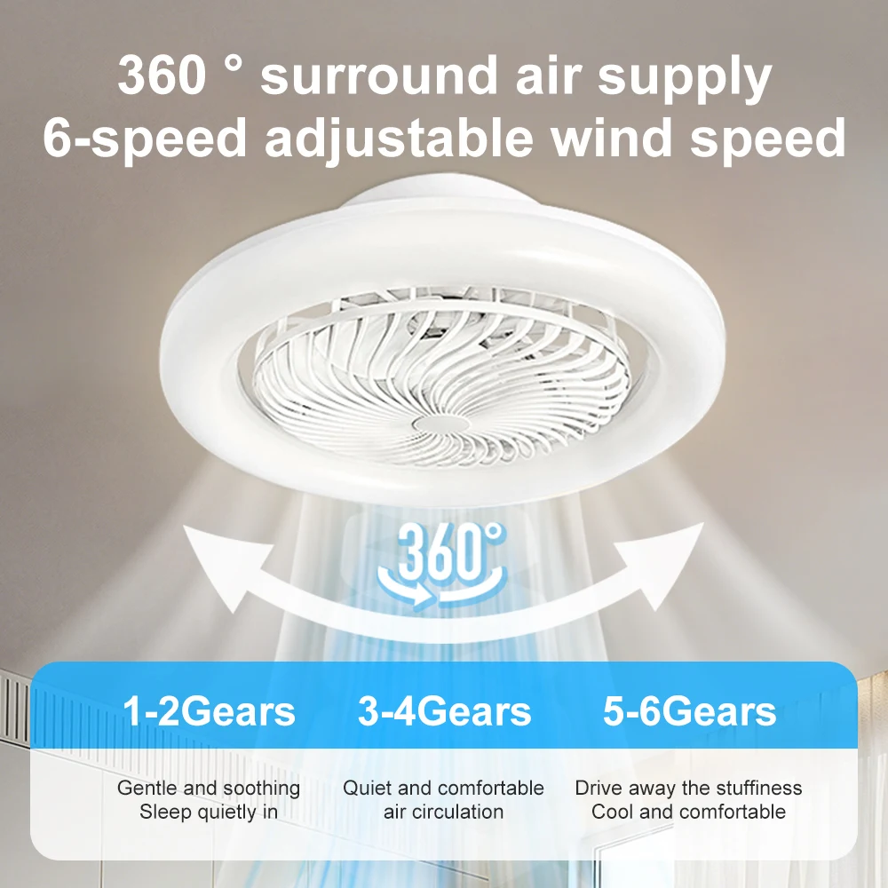 Closed 360 Degree Moving Head Ceiling Fan Light, LED Bedroom Fan Light, Living Room Bedroom Dining Room Ceiling Fan Light